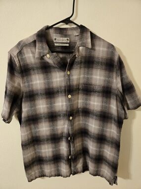 All Saints Men’s Short-Sleeve Plaid Button-Up Shirt — Gray